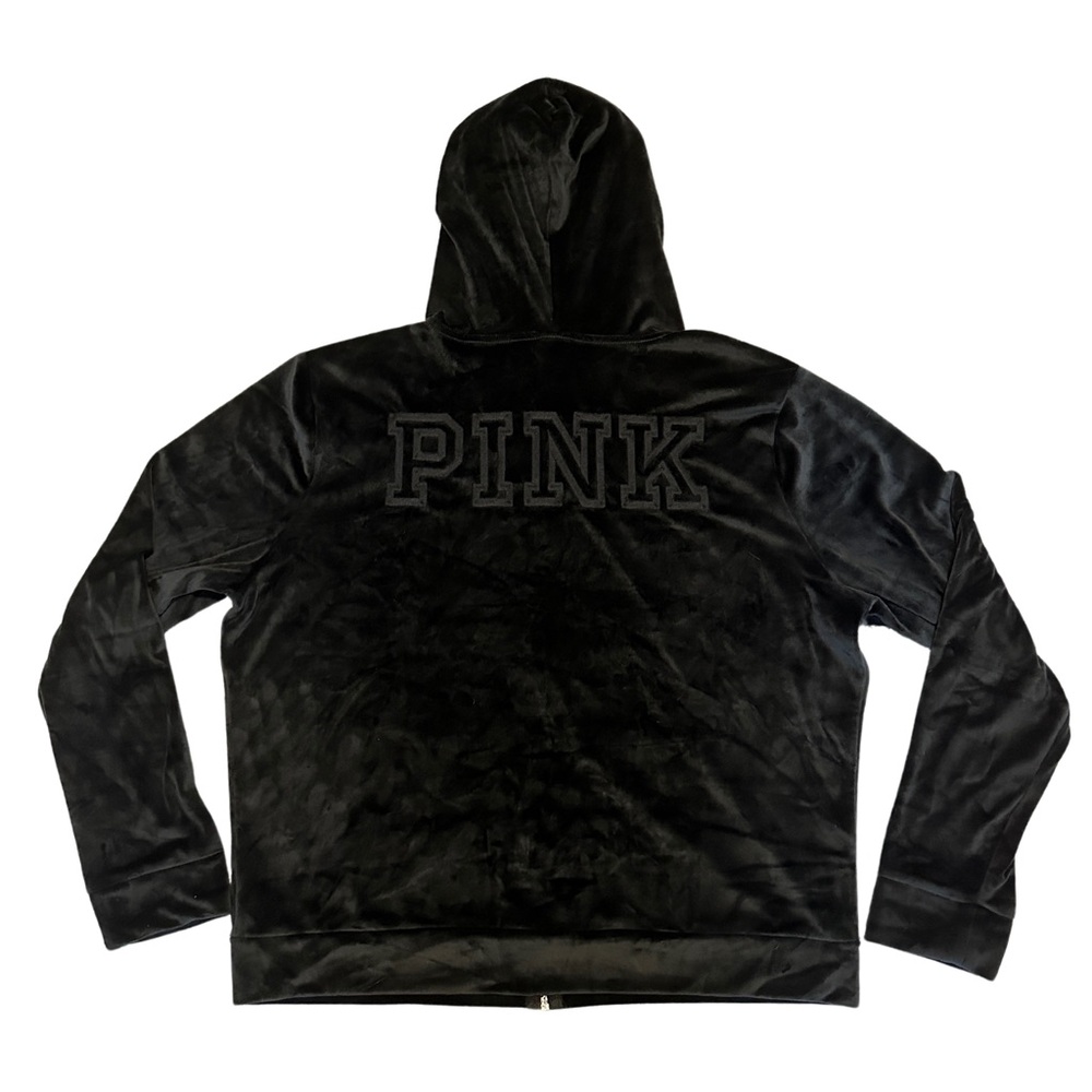 EUC Victoria’s Secret PINK Women’s Velour Hoodie in Black Size XL - Picture 2 of 6